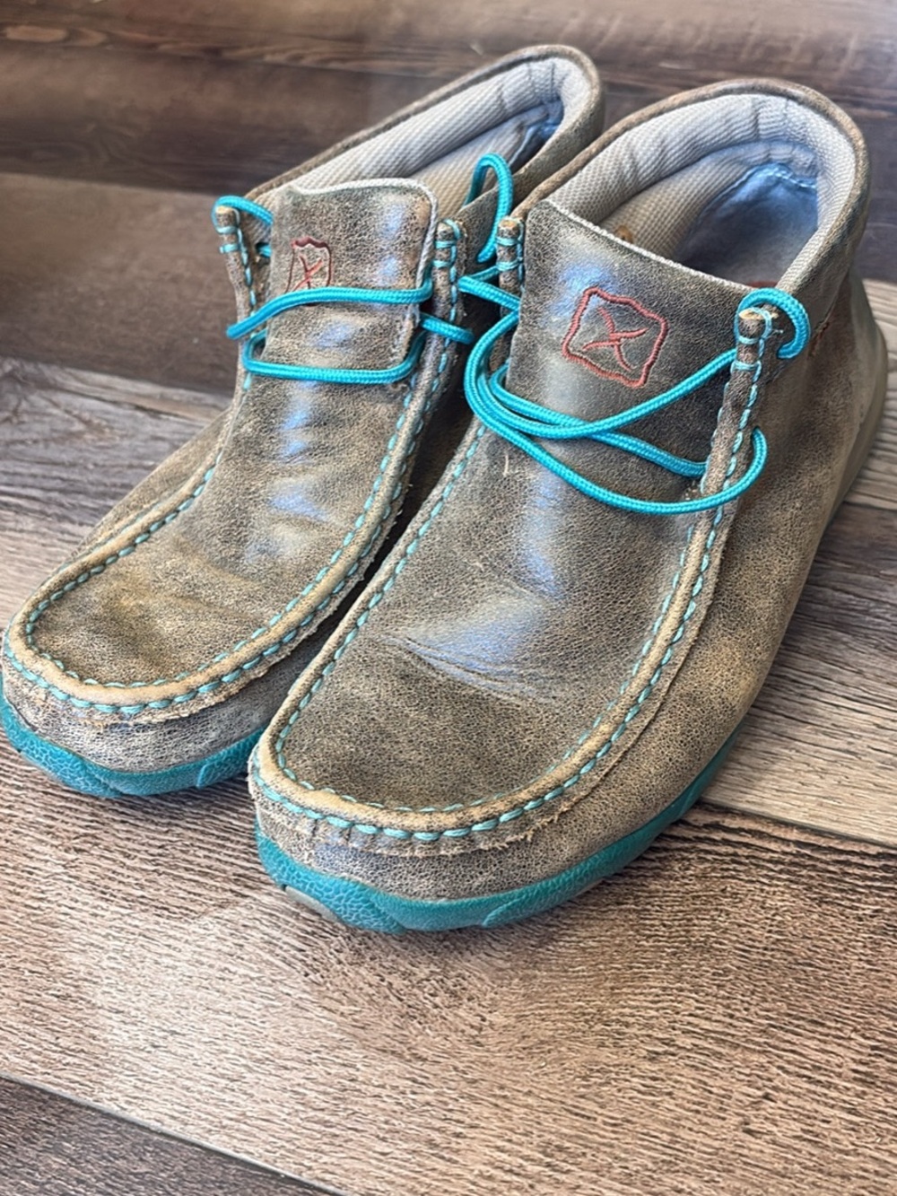 Women’s Twisted X Brown Leather Moccasin Shoes with Teal Accents
